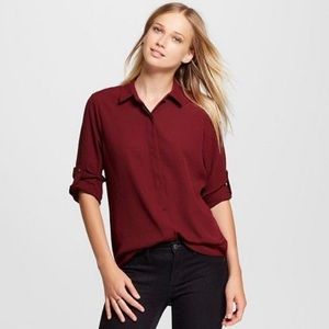 Mossimo Maroon/Burgundy Button Down Collar Blouse
